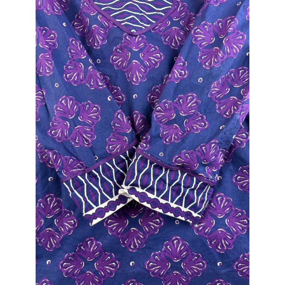 Vineyard Vines Women's Tunic Top Size 4 Blue Purple Floral V Neck Long Sleeve - Picture 2 of 9